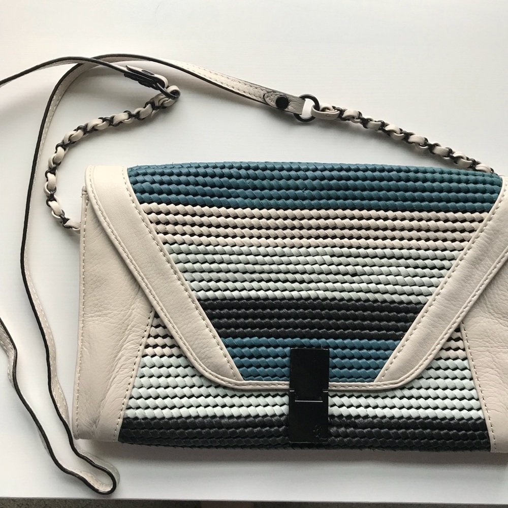 Elliott Lucca woven crossbody clutch leather